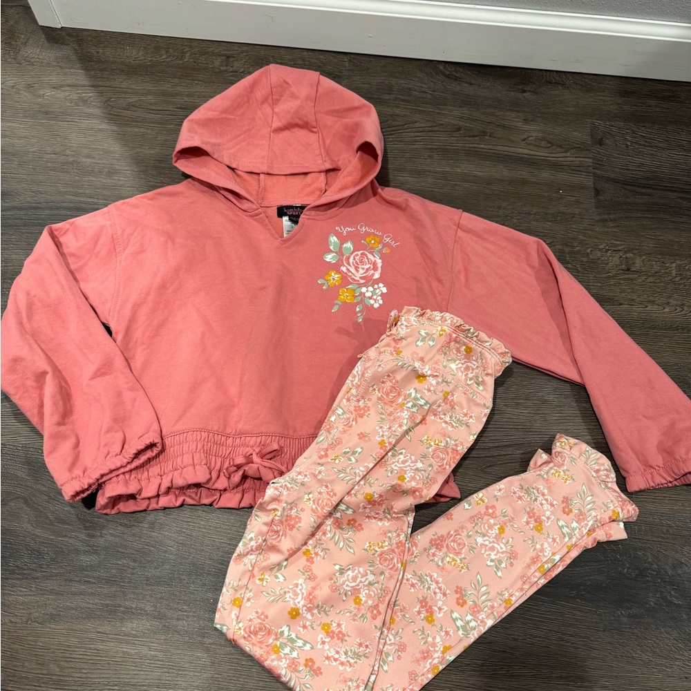 Nicole miller girls sz 10 SET. FLORAL Leggings printed with crop sweatshirt